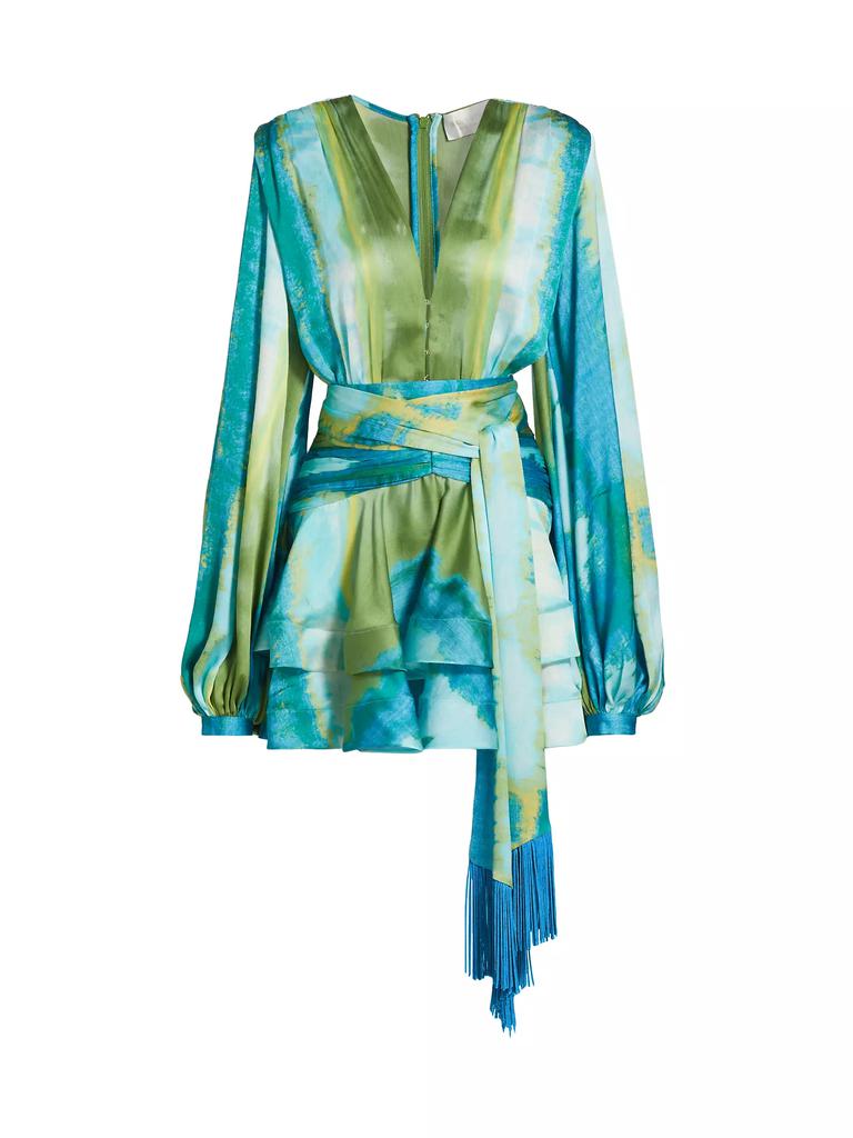 BRONX AND BANCO Bedouin Coastal Abstract Silk-Blend Tie-Waist Minidress