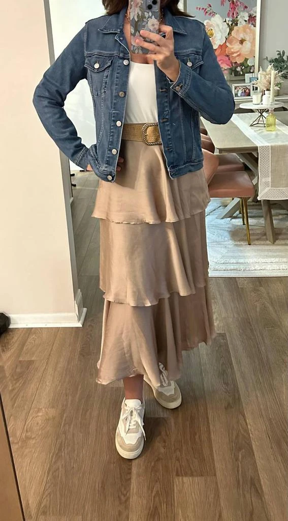 En Creme En Creme - Belted Satin Tiered Midi Skirt 4