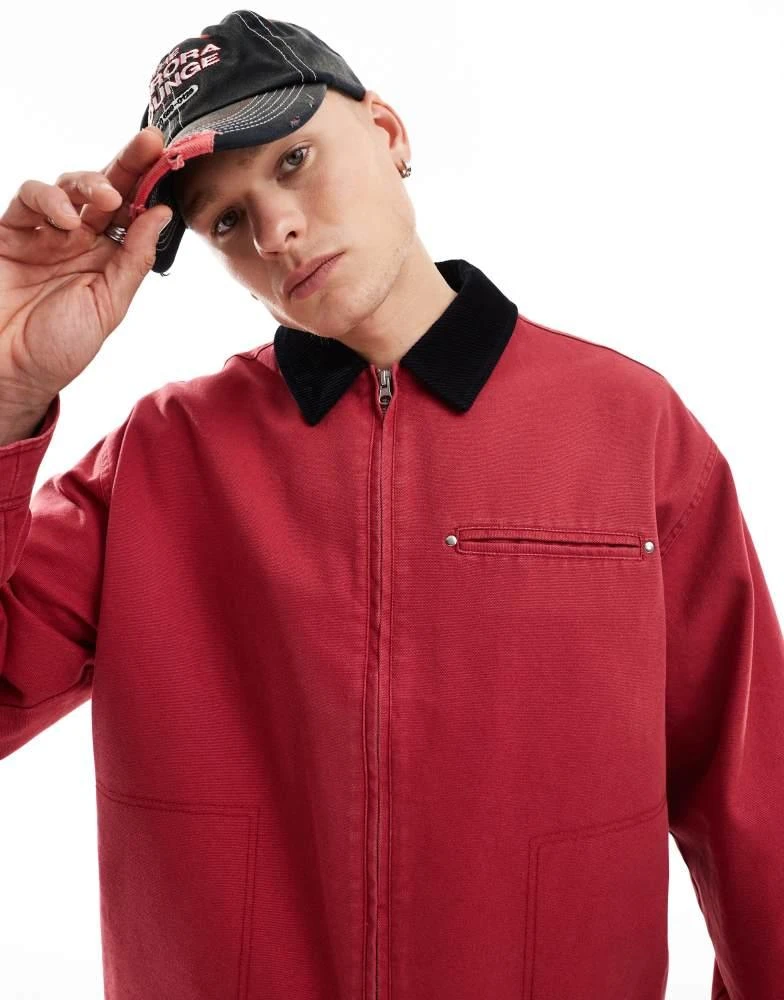 ASOS ASOS DESIGN oversized washed harrington jacket in red 3