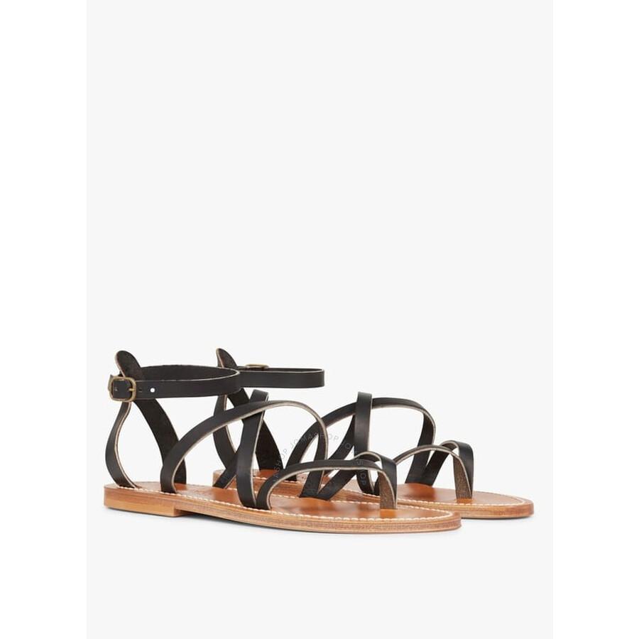 K. Jacques Ladies Epicure Pul Noir Flat Leather Sandals