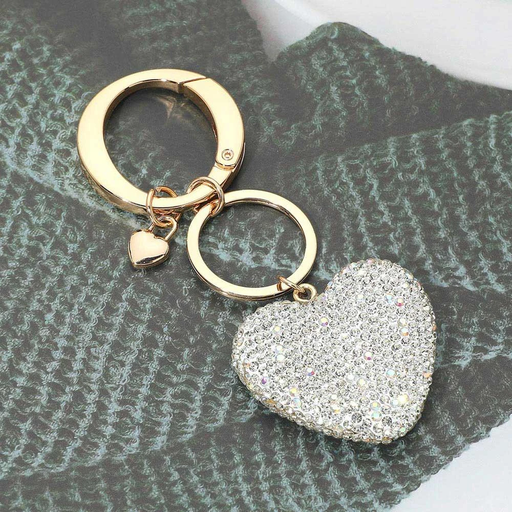 FASHNZFAB Rhinestone Pave Heart Keychain Bag Charm