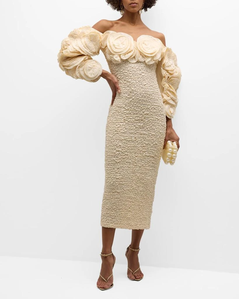 Mara Hoffman Luna Ruffle-Appliqué Smocked Bodycon Midi Dress 3