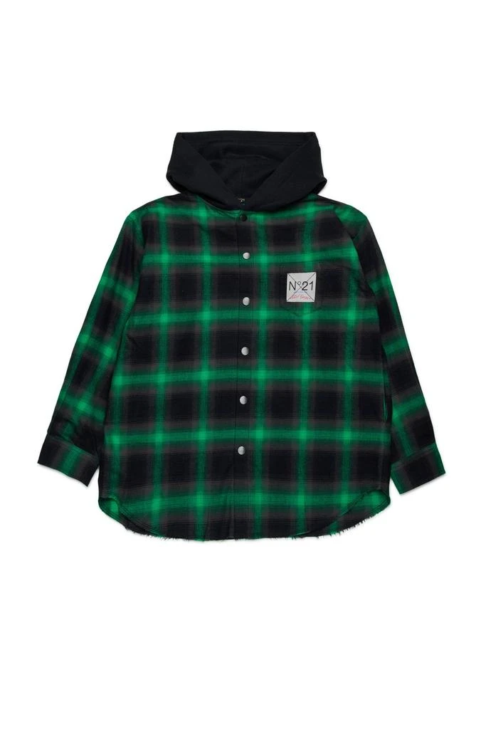 N°21 N°21 Kids Logo Patch Checked Hooded Shirt 1