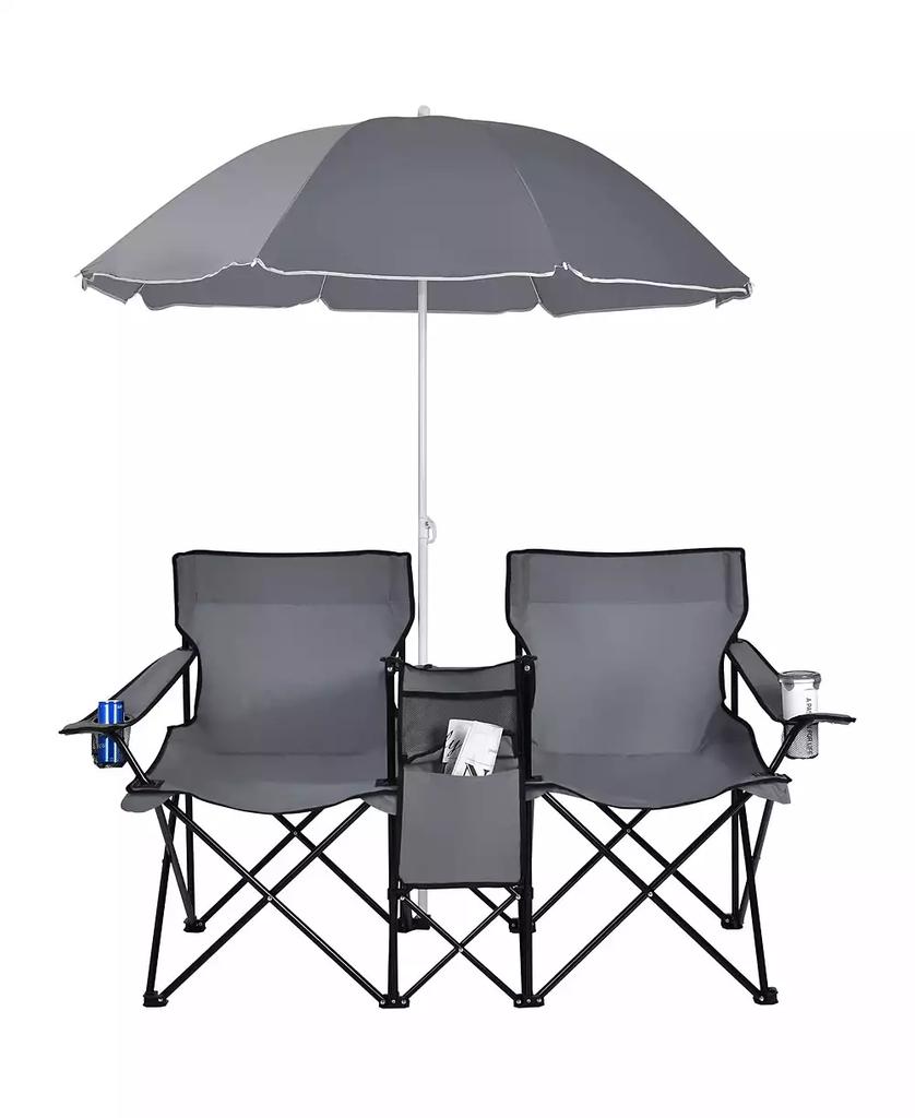 KUYOTQ Portable Folding Picnic Double Chair With Umbrella