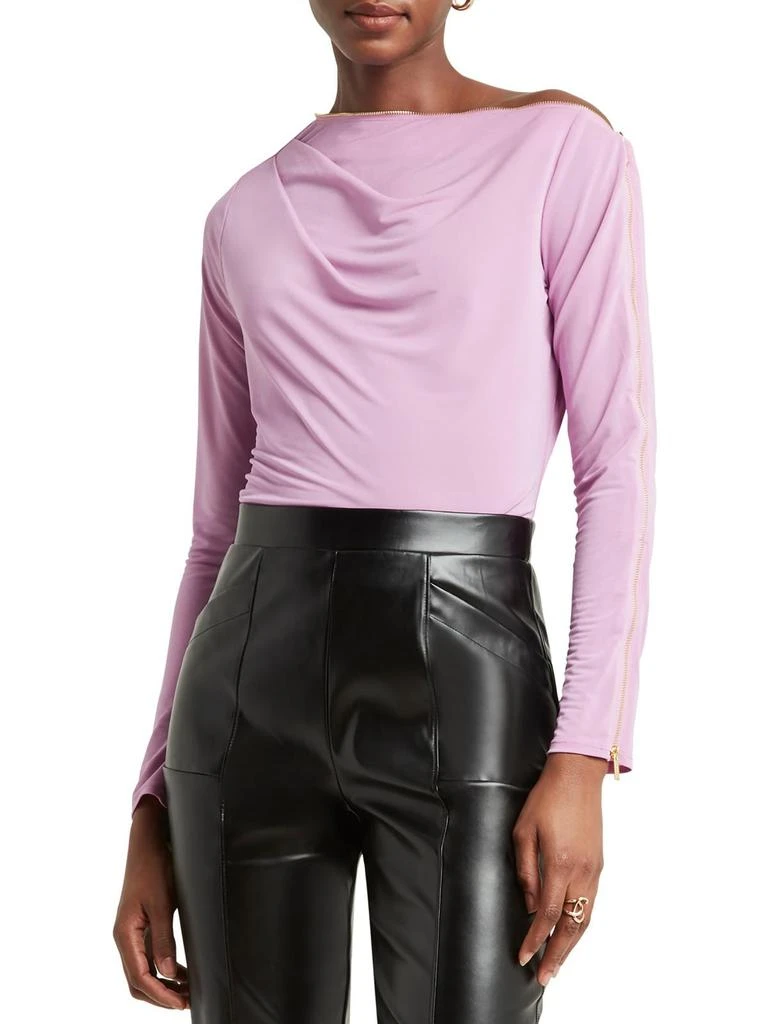 H Halston Womens Zipper Boat Neck Blouse 1
