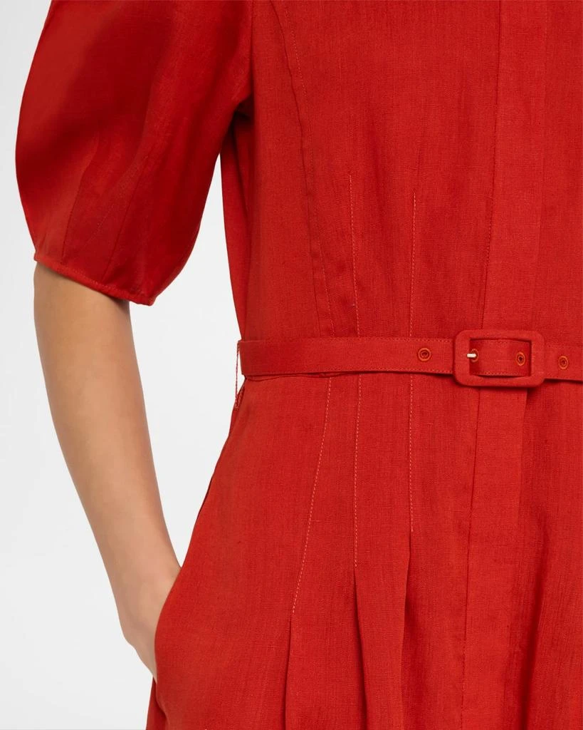 Gabriela Hearst Maude Puff-Sleeve Belted Linen Midi Shirtdress 5