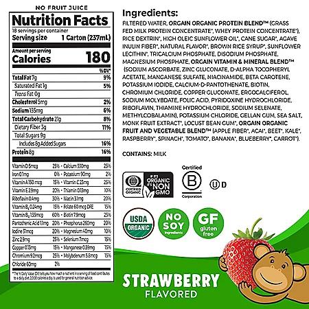 Orgain Orgain Kids 8g Protein Organic Nutrition Shake, Strawberry 8 fl. oz., 18 pk.