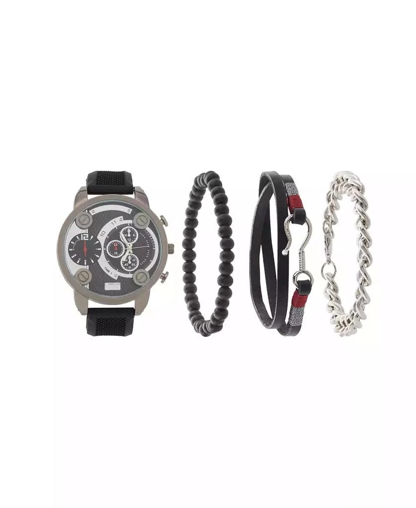 American Exchange Men's Black Rubber Strap Analog Watch 51mm with Stackable Bracelets Gift Set 1