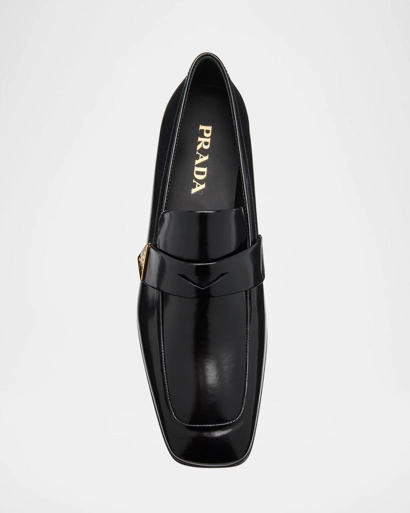Prada Spazzolato Leather Logo Penny Loafers 4