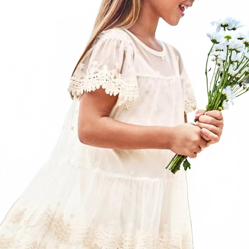 Girls' Soft Lace Dress In Beige