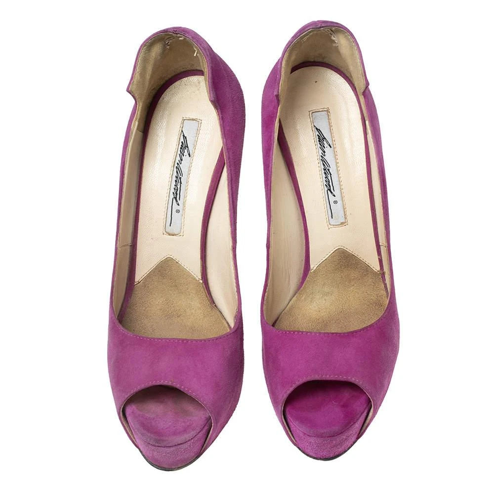 Brian Atwood Brian Atwood Magenta Suede Embellished Chain Heel Peep-Toe Pumps Size 37 3
