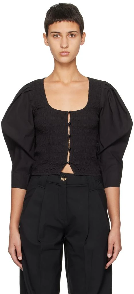Ganni Black Smocked Blouse 1