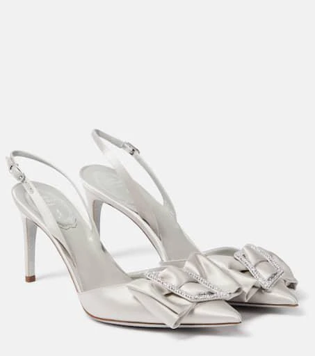 Rene Caovilla Bow-embellished satin slingback pumps 1