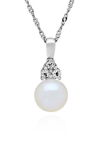 Belk
Co. Freshwater Pearl and White Topaz Pendant Necklace in Sterling Silver
