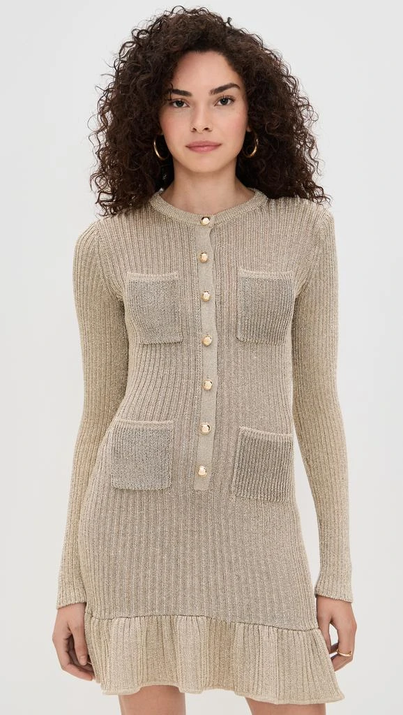 Self Portrait Gold Metallic Knit Mini Dress 6
