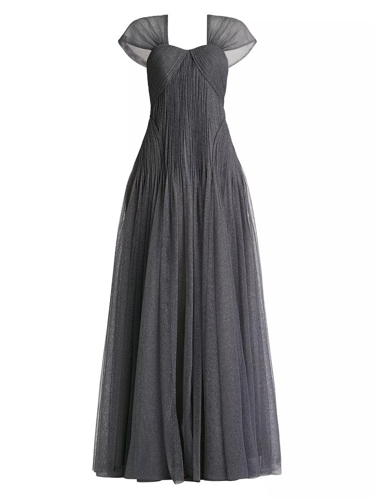 Zac Posen Glitter Tulle Cap-Sleeve Gown 1