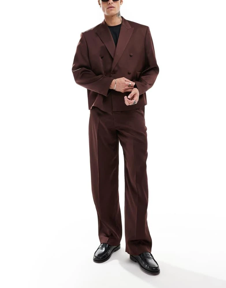 ASOS ASOS DESIGN wide leg suit trousers in brown satin 1