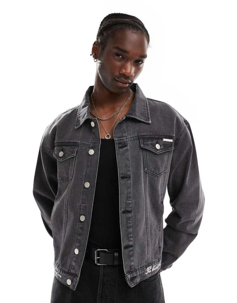 Liquor N Poker Liquor N Poker motif print denim jacket in black 4