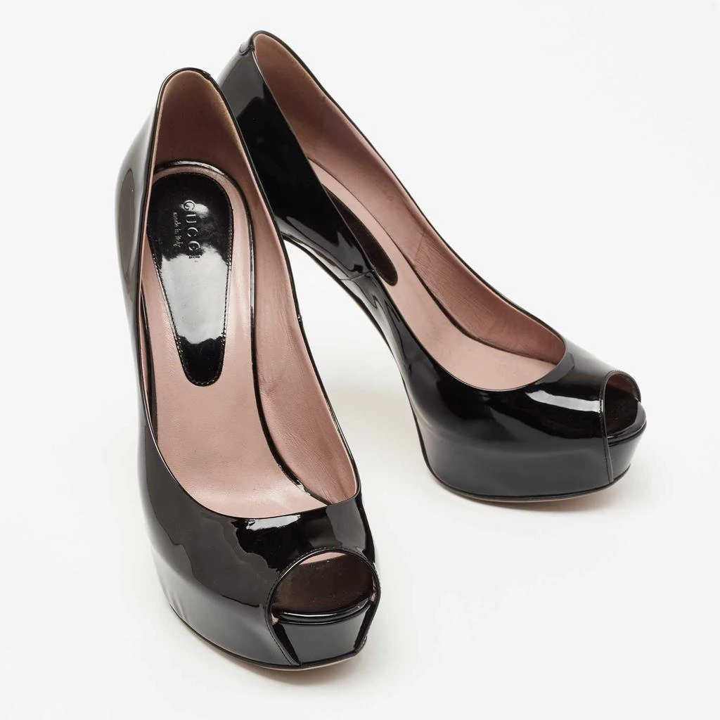 Gucci Gucci Black Patent Leather Peep Toe Platform Pumps Size 40 4