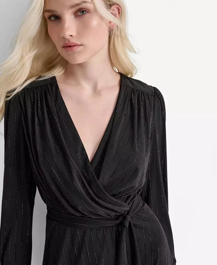 DKNY Women's Long Sleeve Surplice Faux Wrap Dress - Black - Size 8