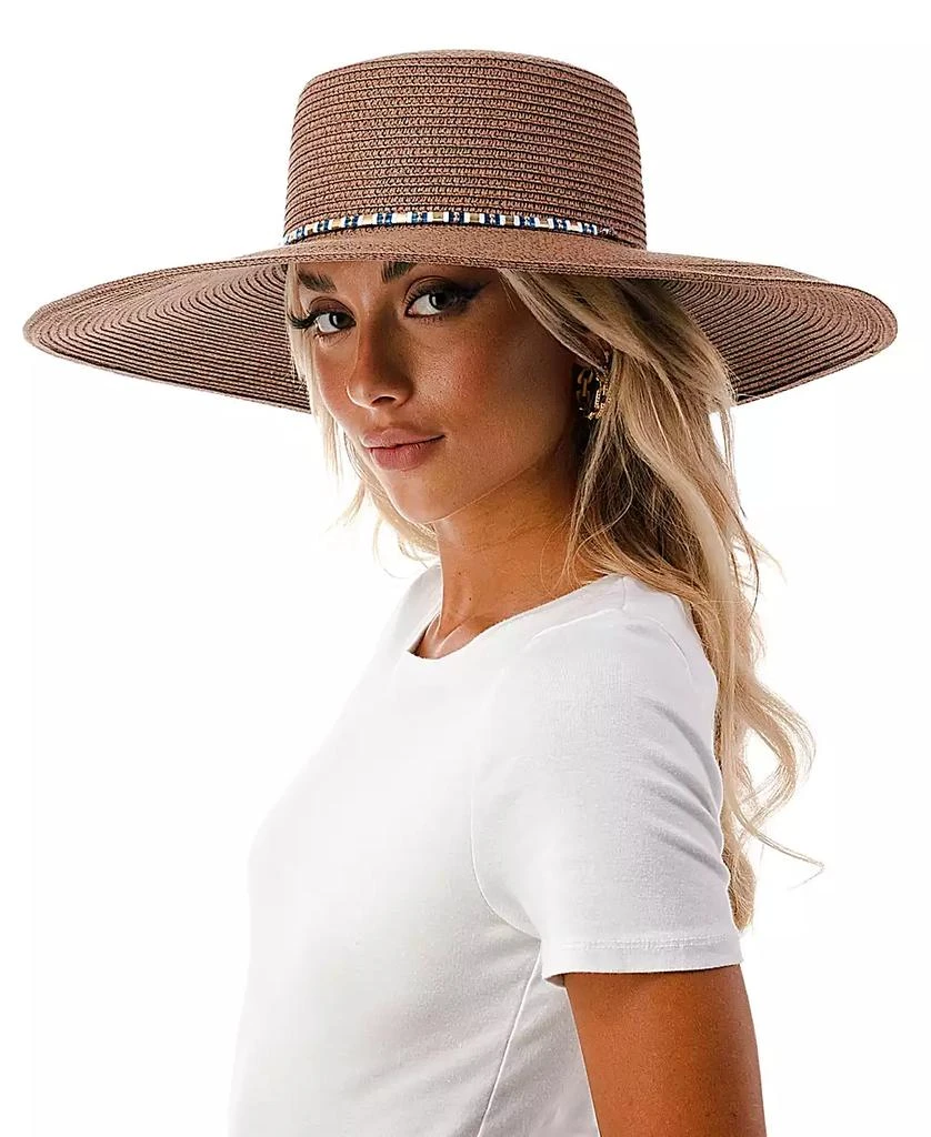 MARCUS ADLER Women's Straw Hat with Glass Beaded Trim 2