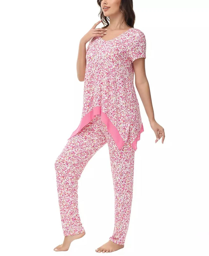 Lori Goldstein Women's Printed Short Sleeve Tunic with Pant Pajama Set 3
