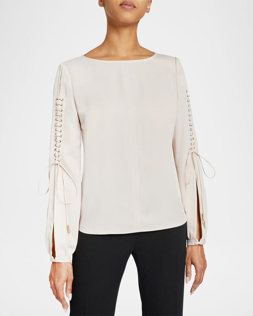 Santorelli Livi Lace-Up Split Sleeve Top