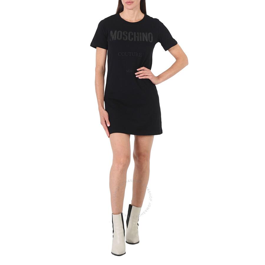 Moschino Ladies Fantasy Print Black Couture Short-Sleeve T-Shirt Dress
