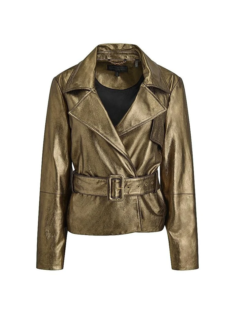 Donna Karan Metallic Leather Belted Biker Jacket