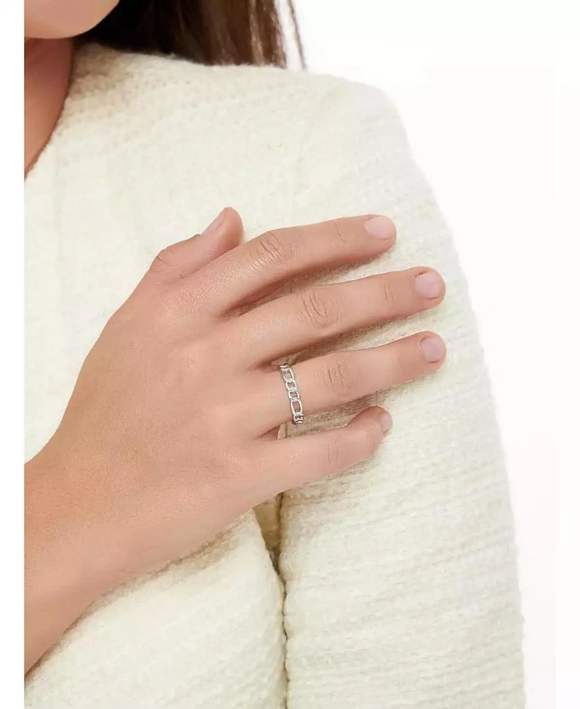 DEVATA Figaro Link Ring in Rhodium Plated Sterling Silver, Size 9 3