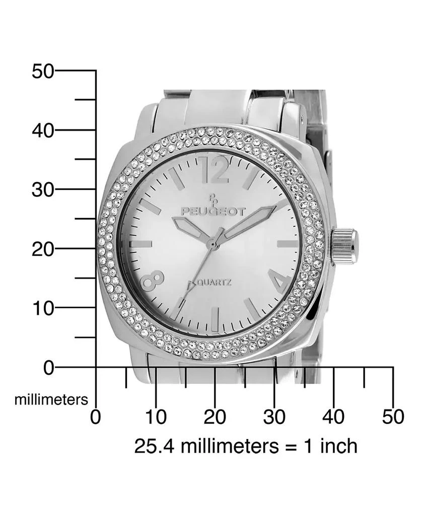 Peugeot Women's 40mm Silver Boyfriend Bracelet Watch with Crystal Bezel 4