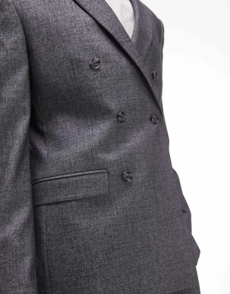 Topman Topman slim cross hatch suit jacket in grey 2