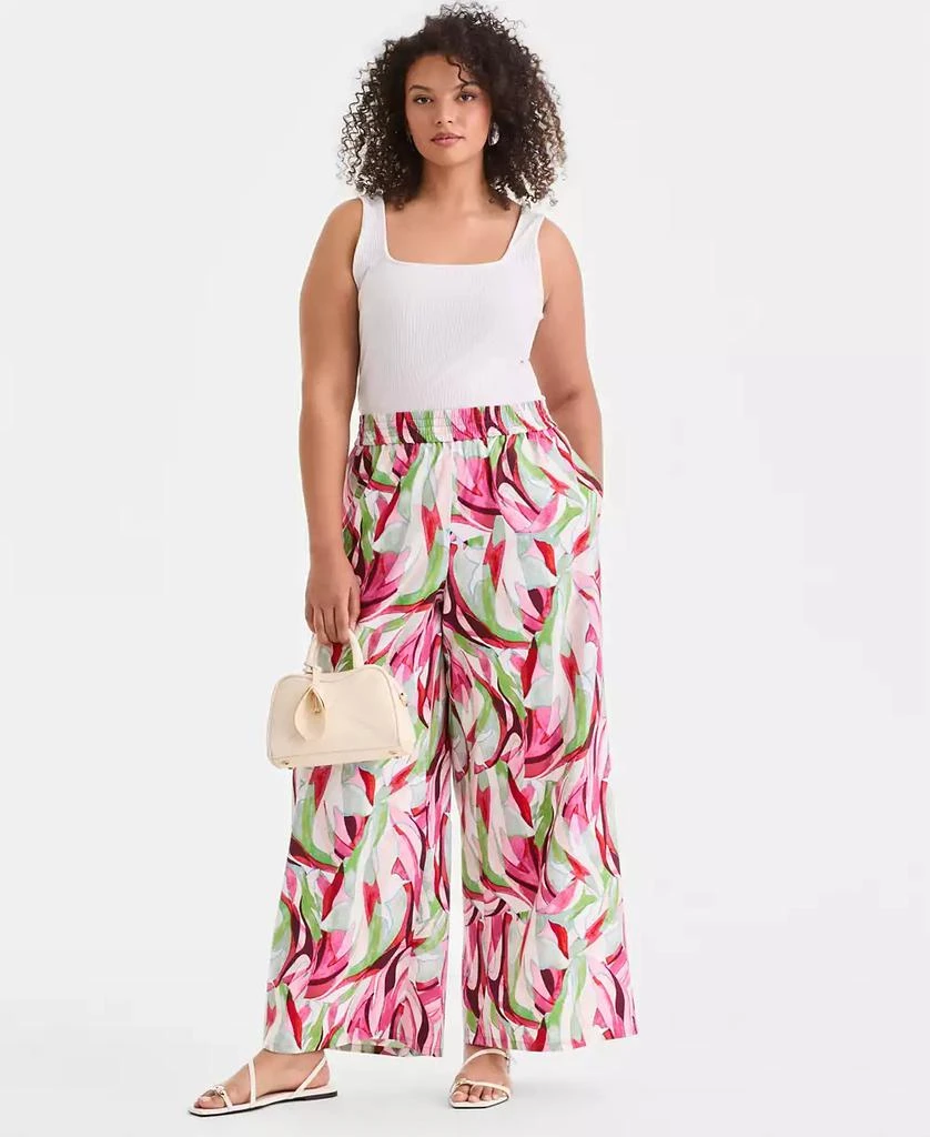 INC International Plus Size Printed Pull-On Wide-Leg Pants, Created for Macy
s