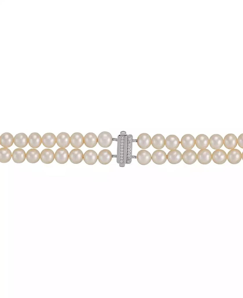 Arabella Freshwater Pearl (5-6mm) & Cubic Zirconia Double Strand 17" Collar Necklace in Sterling Silver 4