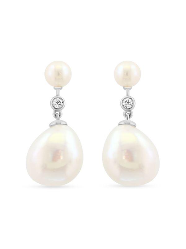 Effy 14K White Gold, Freshwater Pearl & 0.07 TCW Diamond Drop Earrings