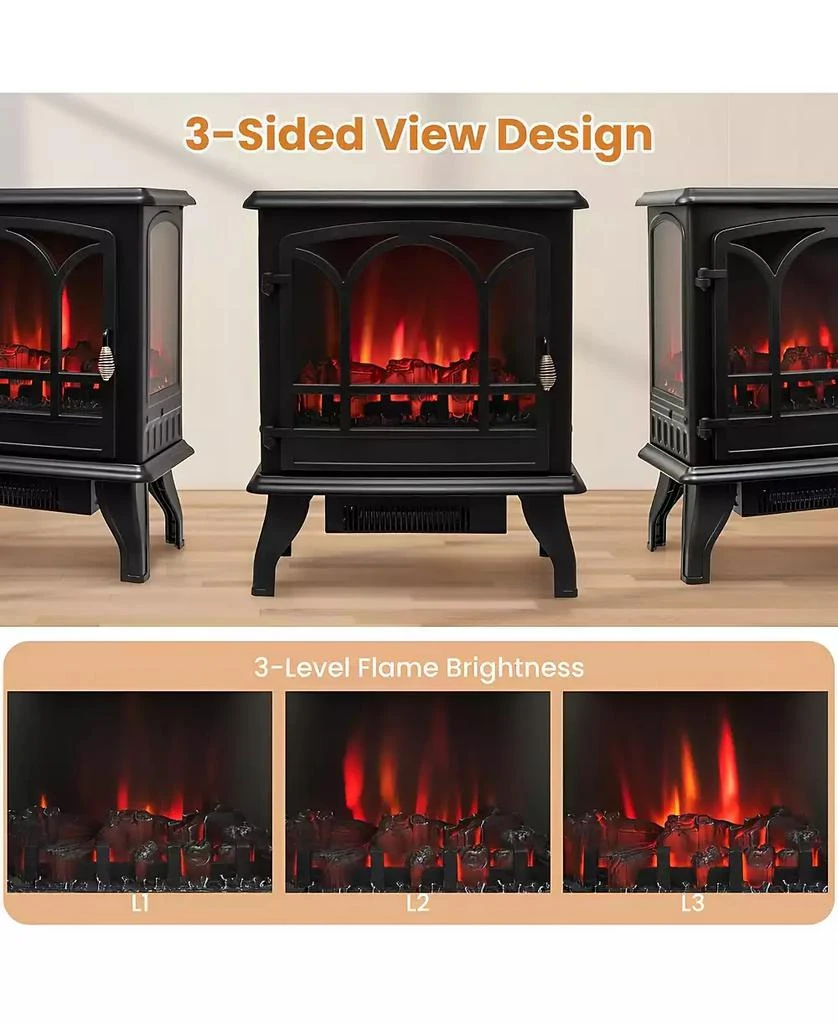 SUGIFT 1400W Electric Stove Heater with 3-Level Flame Effect and 3-Sided View-Black 4