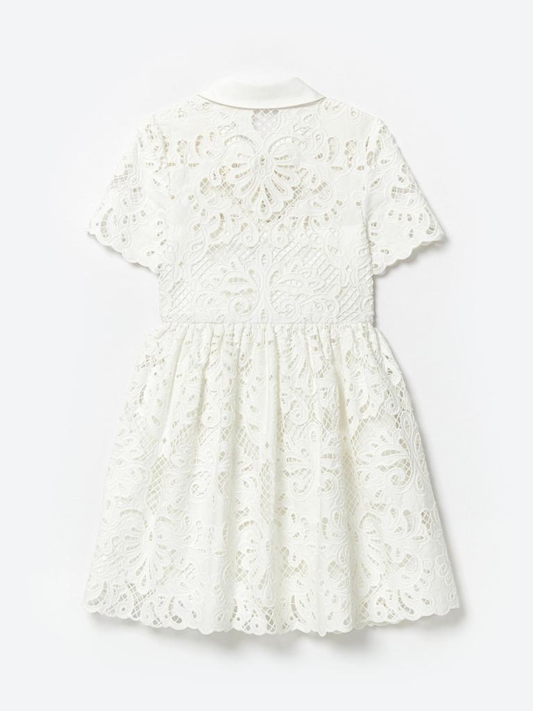 Self Portrait Girls Cotton Lace Mini Dress in White