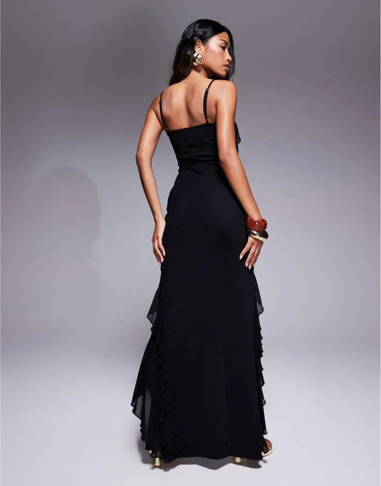 Murci  Ruffle Detail Cami Front Split Maxi Dress  Women  Nylon/Elastane - 14 UK - Black