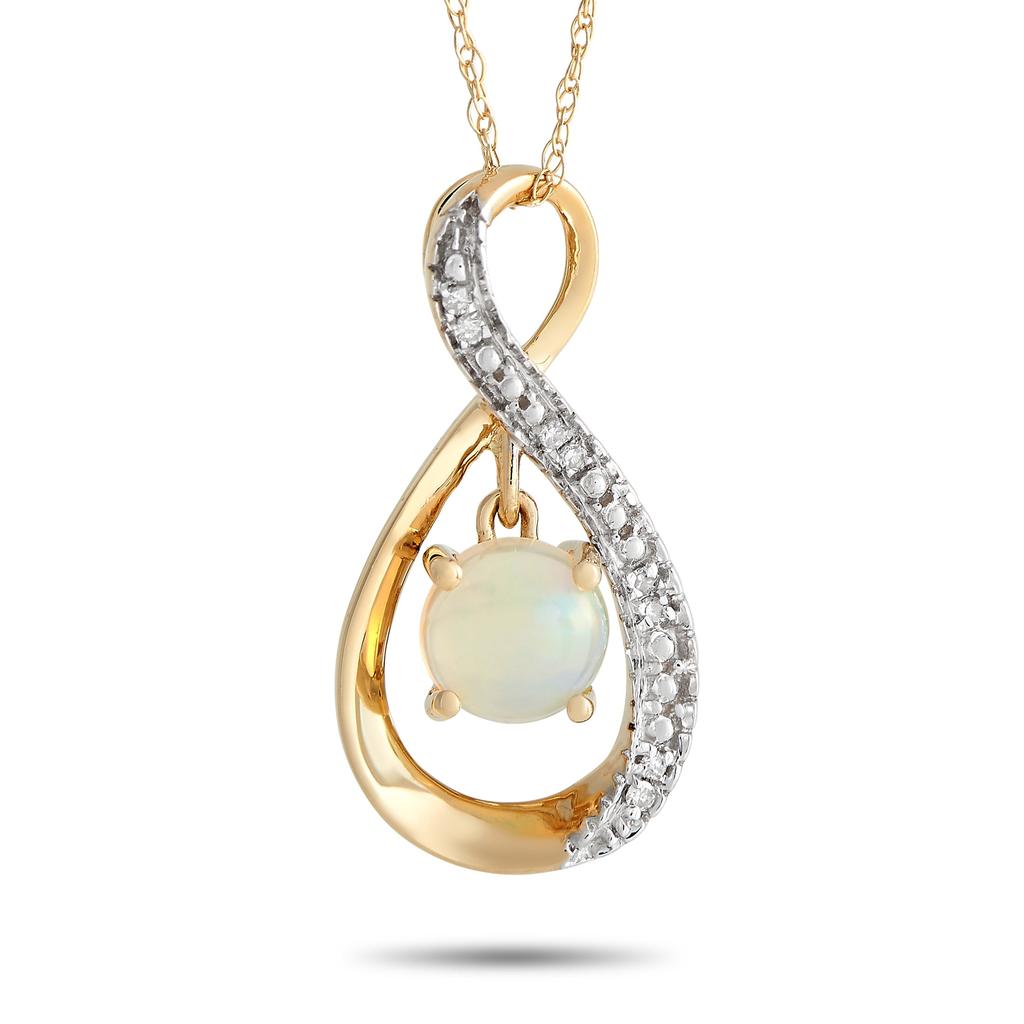 Non Branded 14K Yellow Gold 0.03ct Diamond and Opal Pendant Necklace PD4-15537YOP