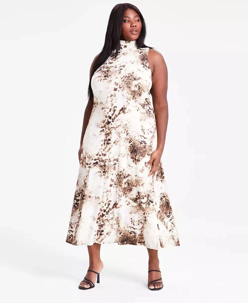 Bar III Trendy Plus Size Printed Mock Neck Sleeveless Dress, Exclusively at Macy's 1