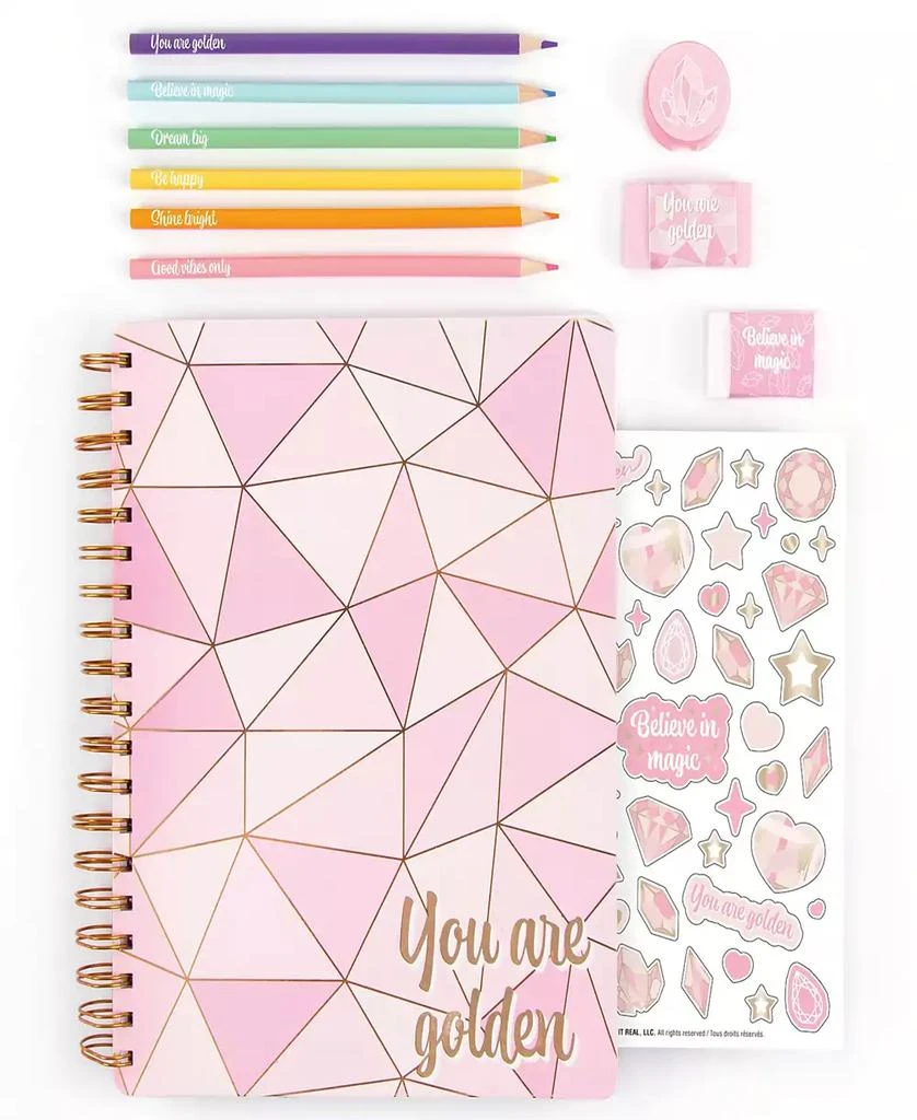 Three Cheers For Girls 3C4G Pink Gold-Tone All-in-1 Sketching Set Make It Real, Tweens Girls, Journal Art 200 Page Book, Take Notes in Class, Sketch Doodle, Spark Creativity 3