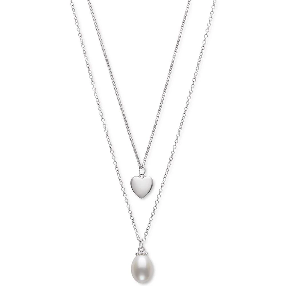 Belle de Mer Cultured Freshwater Pearl (8mm) & Polished Heart Layered Necklace in Sterling Silver, 16" + 1" extender 1
