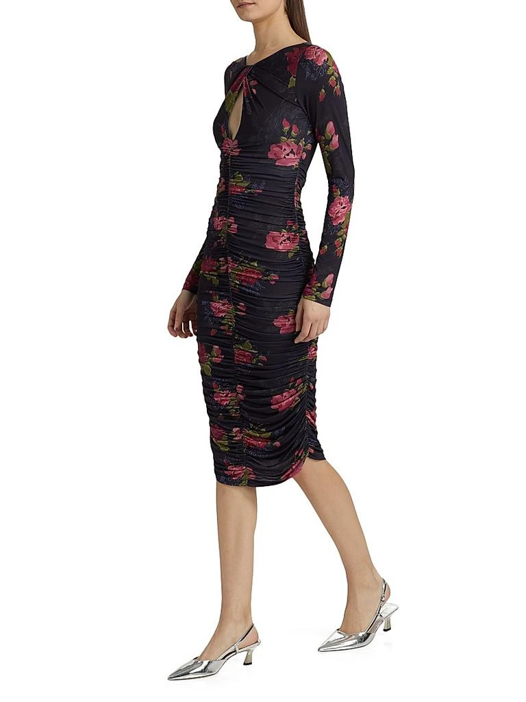 PRABAL GURUNG Floral Twist Neck Ruched Midi-Dress 4