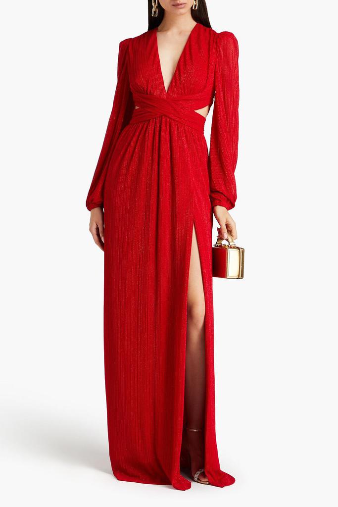 REBECCA VALLANCE Samantha pleated cutout metallic crepe de chine gown