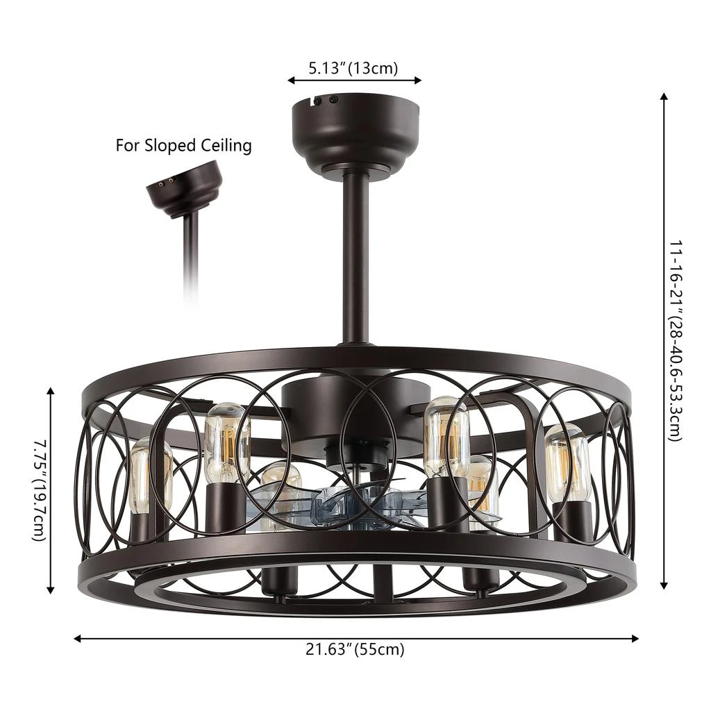 JONATHAN Y Celeste 6-Light Industrial LED Ceiling Fan, Metal, App/Remote, Caged Design 4