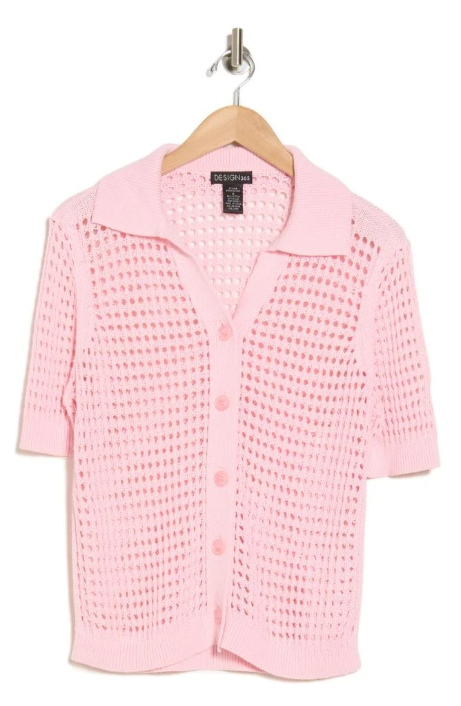 Design History Crochet Short Sleeve Button-Up Sweater 3
