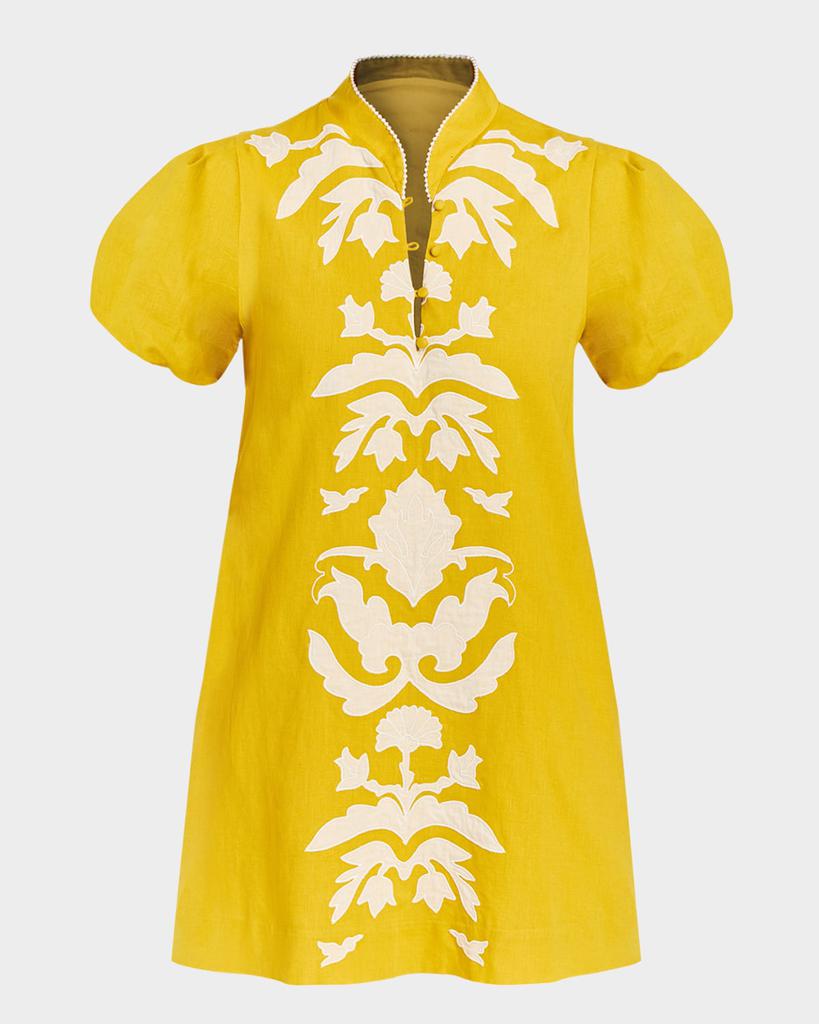 Mestiza New York Elliana Puff-Sleeve Floral Applique Mini Dress