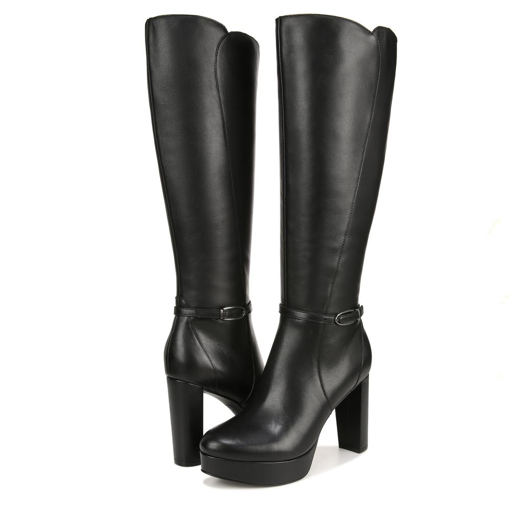 Narrow calf black leather boots best sale