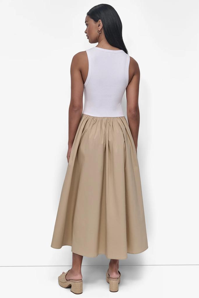 DKNY RIB TANK DRESS WITH POPLIN SKIRT