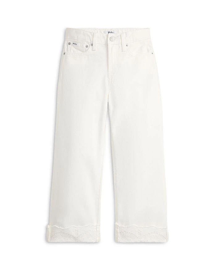 Ralph Lauren Girls' Eyelet Cuff Cotton Denim Wide Leg Jeans - Little Kid, Big Kid